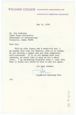 Letter from Frederick Hadleigh West to Donald Crabtree