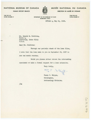 Letter from Susan C. Whipps to Donald Crabtree