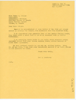Letter from Donald Crabtree to Susan Whipps