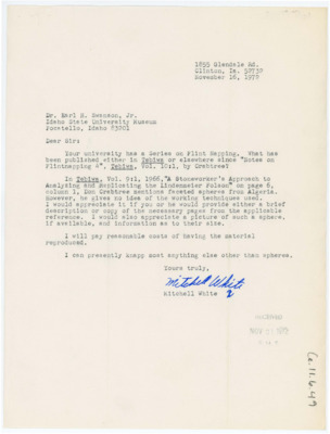 Letter from Mitchell White to Earl Swanson