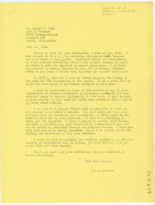 Letter to George F. Wili from Donald Crabtree