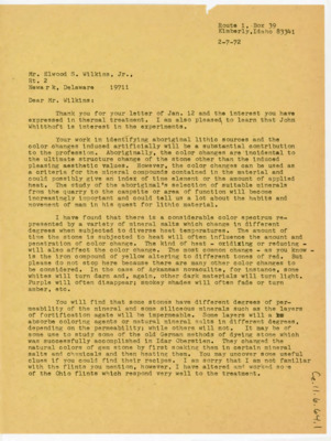 Letter to Elwood Wilkins from Donald Crabtree