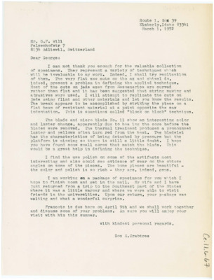 Letter to George F. Wili from Donald Crabtree