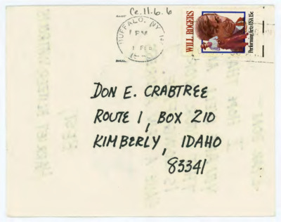 Postcard from Harriet Blitzer Watrous to Donald Crabtree