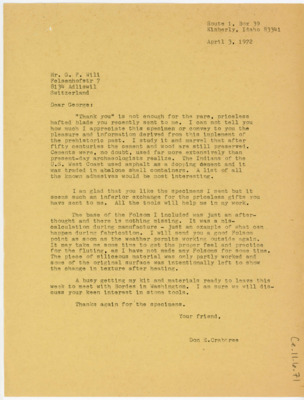 Letter to George F. Wili from Donald Crabtree