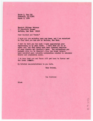 Letter from Donald Crabtree to Buffalo, New York