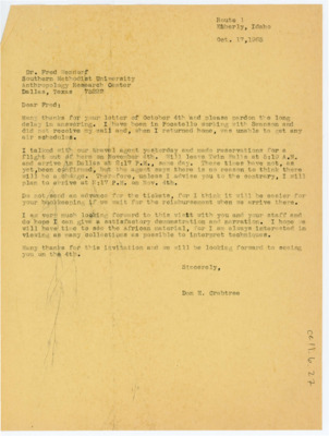 Letter from Donald Crabtree to Fred Wendorf
