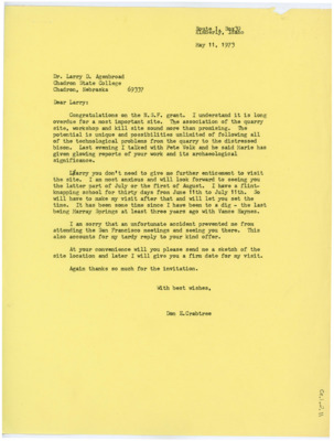 Letter from Donald Crabtree to Larry Agenbroad