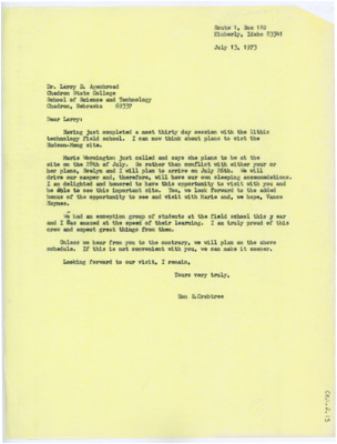 Letter from Donald Crabtree to Larry Agenbroad