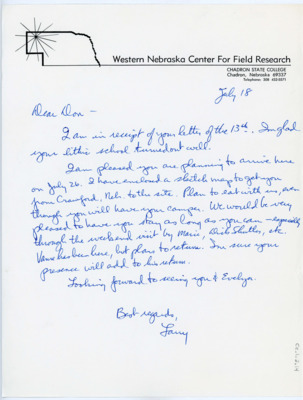 Letter from Larry Agenbroad to Donald Crabtree