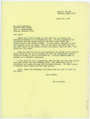 Letter to Larry Agenbroad from Donald and Evelyn Crabtree