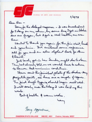 Letter from Larry Agenbroad to Donald Crabtree