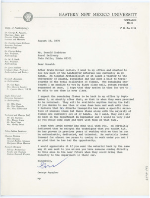 Letter from George Agogino to Donald Crabtree