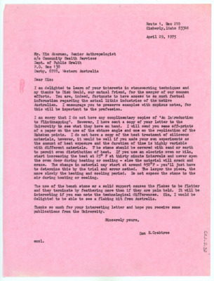 Letter from Donald Crabtree to Kim Akerman