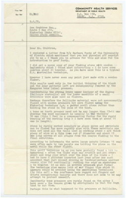 Typewritten letter from Kim Akerman to Crabtree where he described the Kimberley technique for flintknapping.