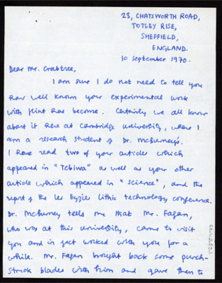 Letter from Philip Allsworth-Jones to Donald Crabtree