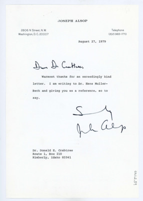 Letter from Joseph Alsop to Donald Crabtree