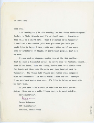 Letter from Texas Anderson to Donald Crabtree