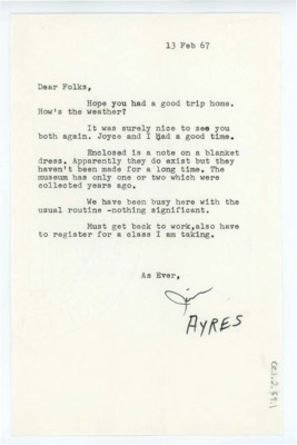 Letter from James Ayres to Donald Crabtree