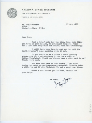 Letter from James and Joyce Ayres to Donald Crabtree