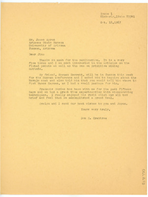 Letter from Donald Crabtree to James Ayres
