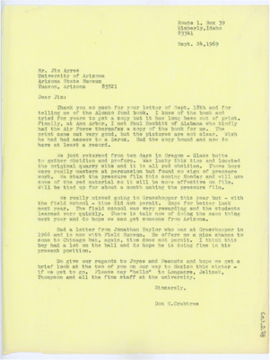 Letter from Donald Crabtree to James Ayres