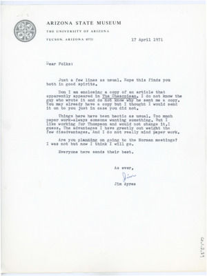 Letter from James Ayres to Crabtrees