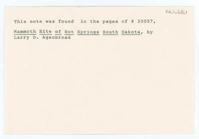 Note from Larry Agenbroad