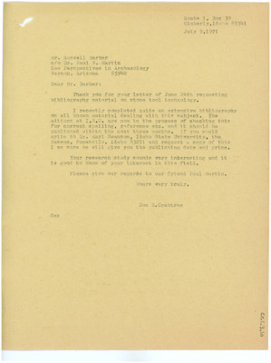 Letter from Donald Crabtree to Russell Barber
