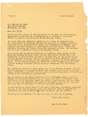 Letter to Raymond Baby from Donald Crabtree
