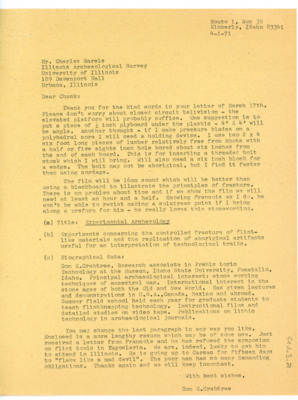Edited letter from Donald Crabtree to Charles Bareis