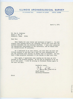 Letter from Charles J. Bareis to Donald Crabtree