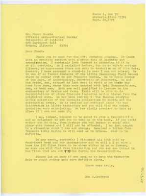Letter from Donald Crabtree to Charles Bareis
