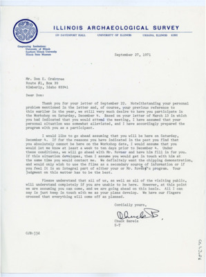 Letter from Charles J. Bareis to Donald Crabtree
