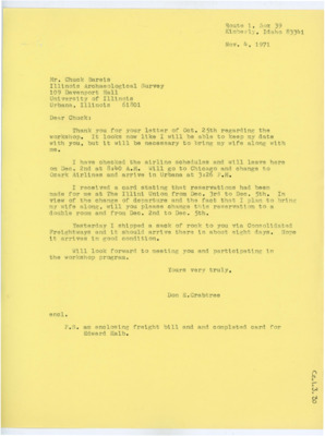 Letter from Donald Crabtree to Charles Bareis