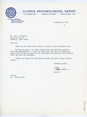 Letter from Charles J. Bareis to Donald Crabtree