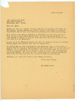 Letter to Raymond Baby from Donald Crabtree
