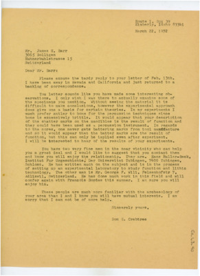 Letter from Donald Crabtree to James Barr