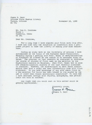 Letter from James Barr to Donald Crabtree
