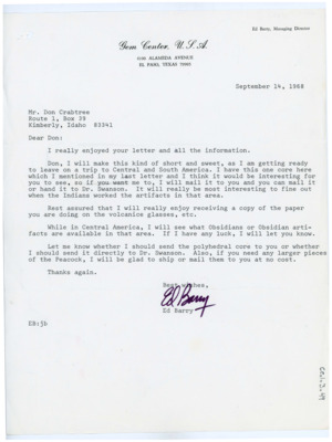 Letter from Ed Barry to Donald Crabtree