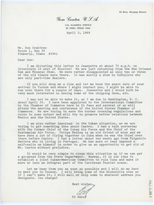 Letter from Ed Barry to Donald Crabtree
