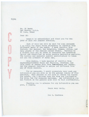 Letter from Donald Crabtree to Ed Barry