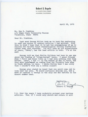 Letter from Robert Begole to Donald Crabtree