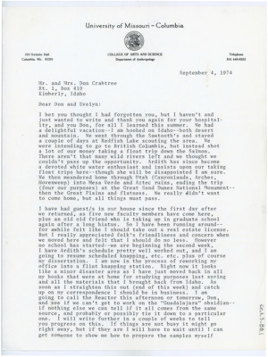 Letter from Alice Benfer to Donald Crabtree