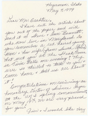Letter from Leah Bennett