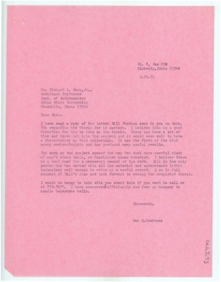 Letter from Donald Crabtree to Richard Berg