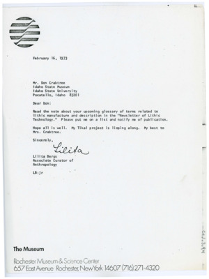 Letter from Lilita Bergs
