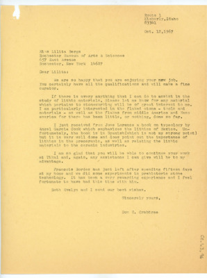 Letter to Lilita Bergs from Donald Crabtree