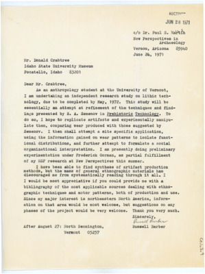 Letter from Russell Barber to Donald Crabtree