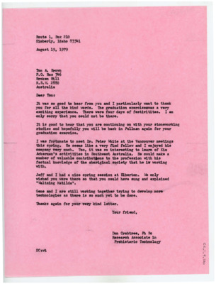 Letter from Donald Crabtree to Tom Brown